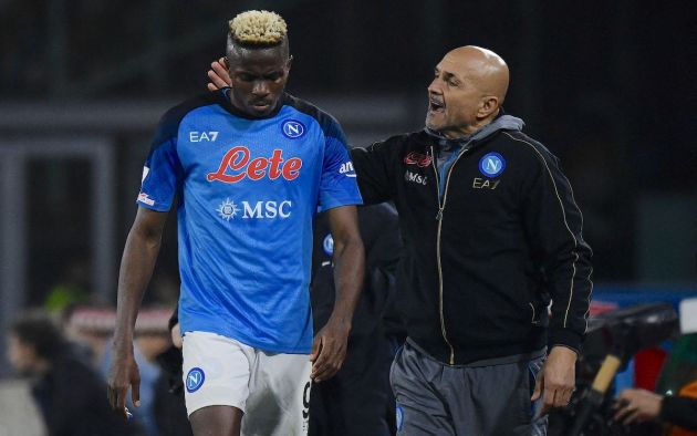 Napoli's Italian coach Luciano Spalletti comforts Napoli's Nigerian forward Victor Osimhen