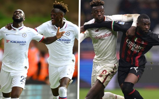 Fikayo Tomori of Chelsea celebrates with teammate Tammy Abraham