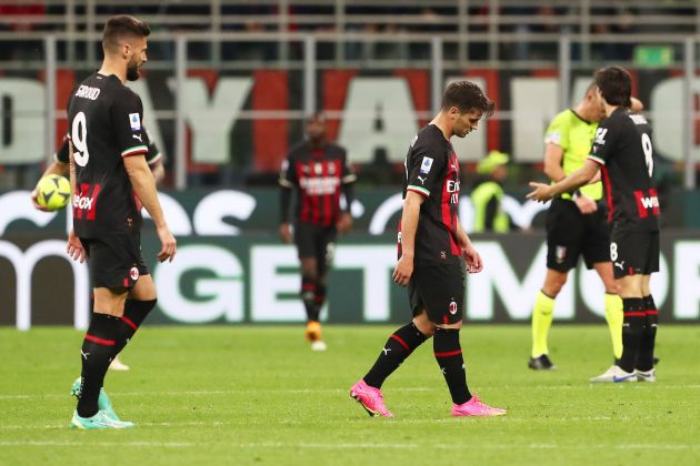 Olivier Giroud and Brahim Diaz of AC Milan