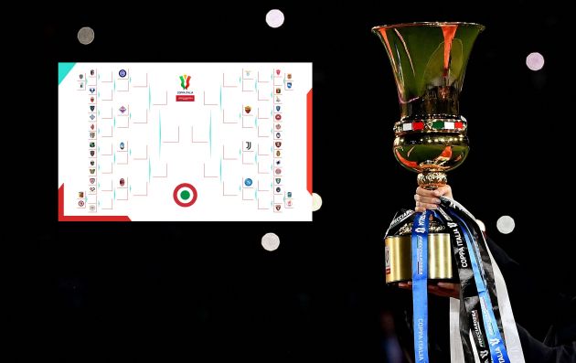 A hostess brings the winner's trophy prior to the Italian Cup