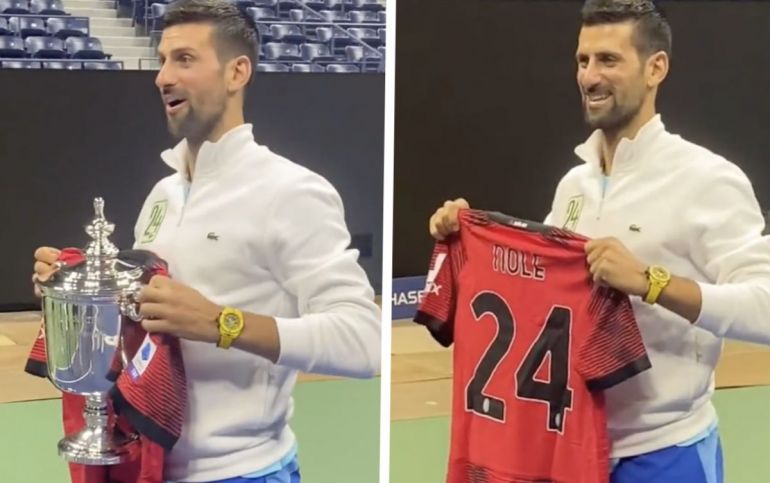 Watch: Djokovic poses with personalised Milan shirt after US Open win