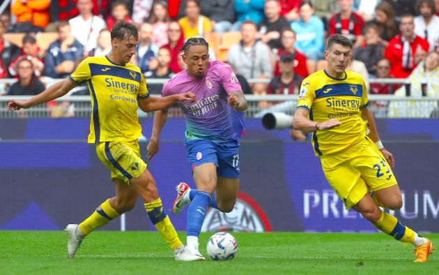 Noah Okafor (C) of AC Milan