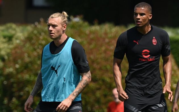 Simon Kjaer and Malick Thiaw of AC Milan