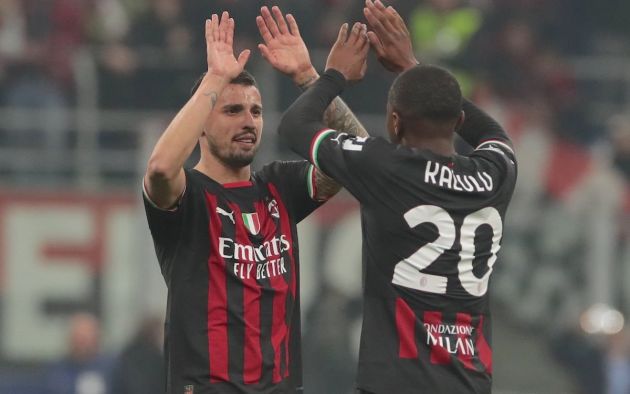 Pierre Kalulu of AC Milan celebrates victory with his teammate Rade Krunic