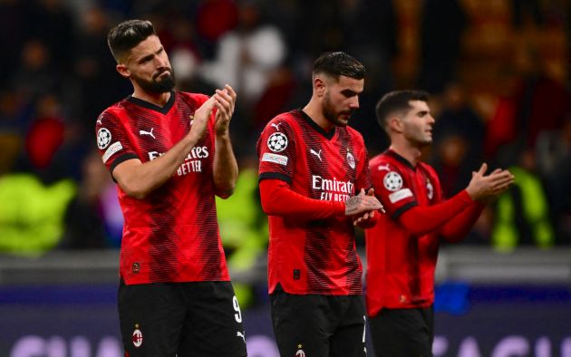 Olivier Giroud and AC Milan's French defender #19 Theo Hernandez