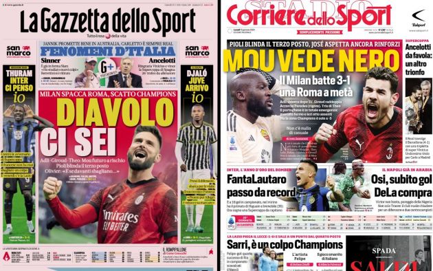 front pages milan roma