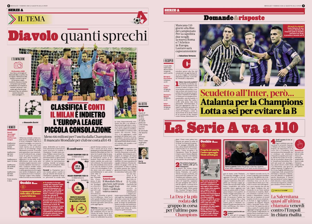 gazzetta milan money 7 february