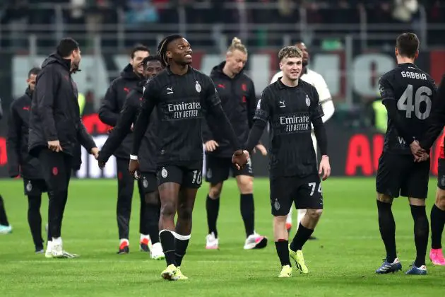 Rafael Leao and Alex Jimenez of AC Milan