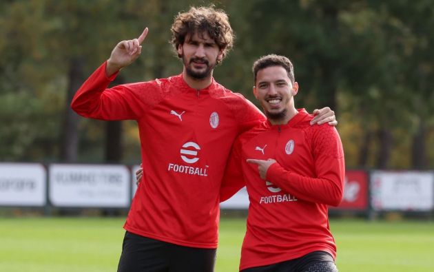 Yacine Adli and Ismael Bennacer of AC Milan
