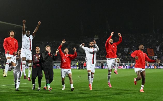 AC Milan players celebrate Fiorentina win