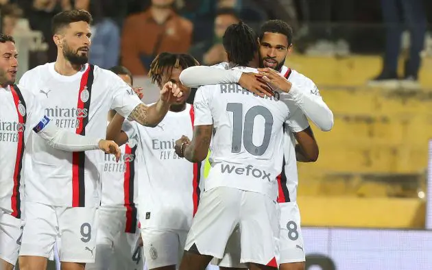 Ruben Loftus-Cheek of AC Milan celebrates after scoring a goal with Rafael Leao