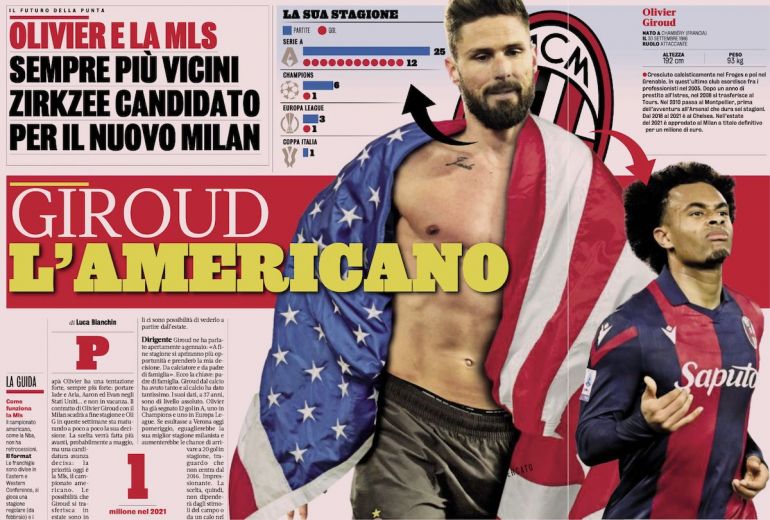 GdS: Milan identify potential replacements with Giroud expected to leave