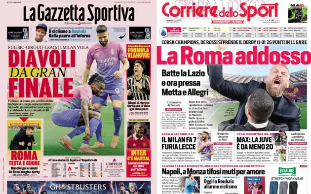 front pages milan lecce