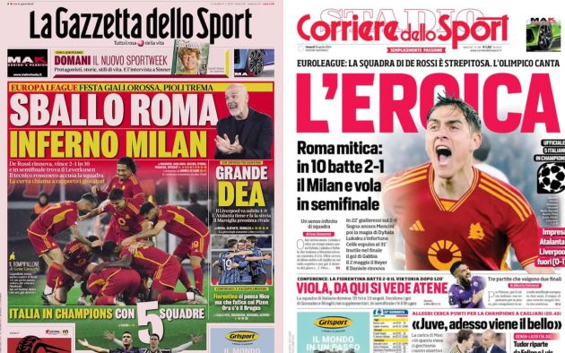 front pages roma milan