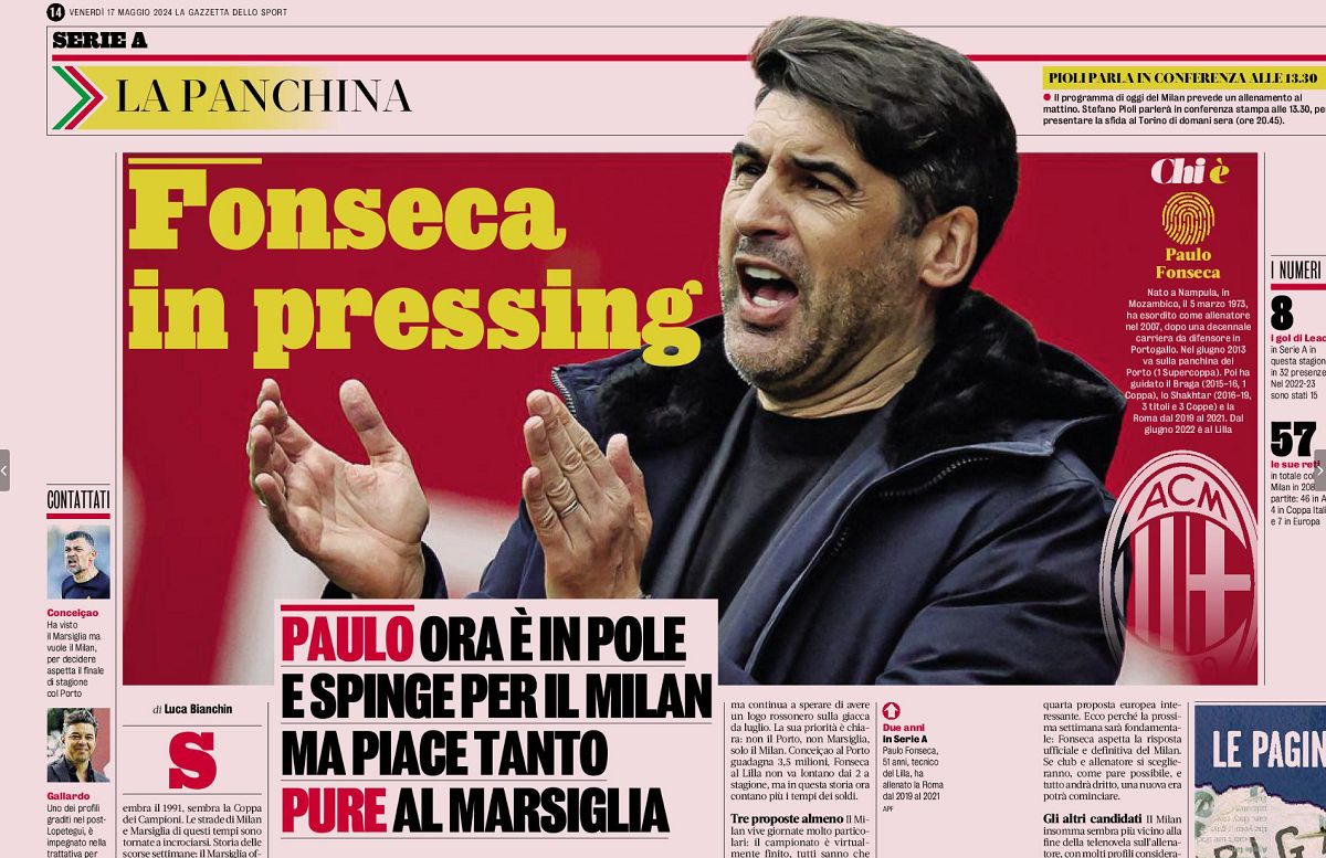 Fonseca pushing Gazzetta Milan