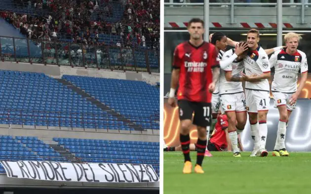 A detailed view of a banner left by AC Milan fans