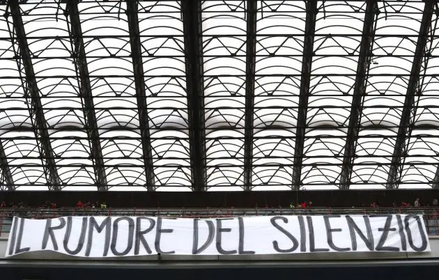 A detailed view of a protest banner left by AC Milan fans