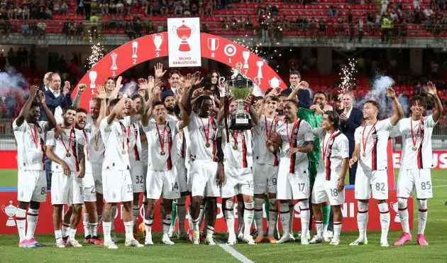 AC Milan celebrate the victory at the end of the the Trofeo Silvio Berlusconi