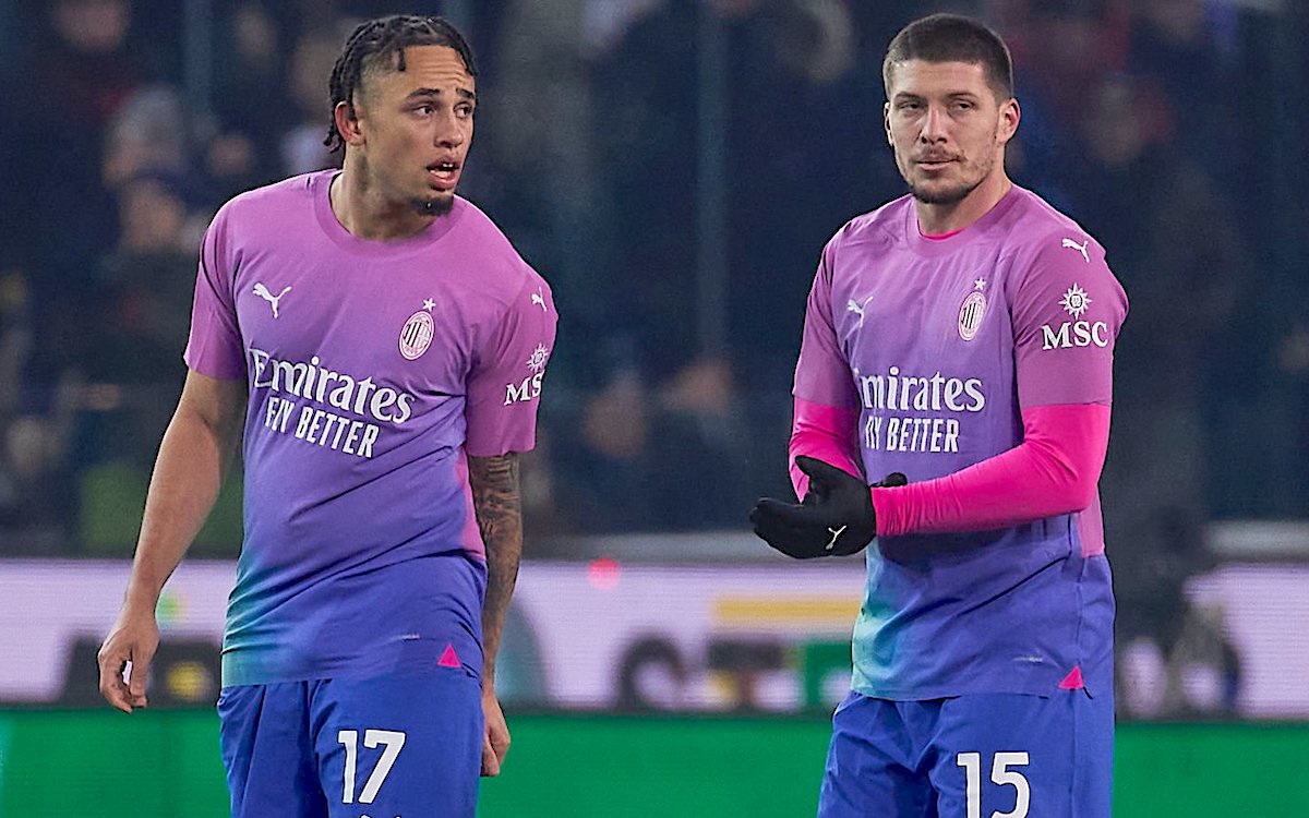Luka Jovic and Noah Okafor of AC Milan