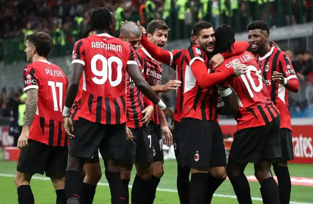 AC Milan team celebrate vs. Lecce