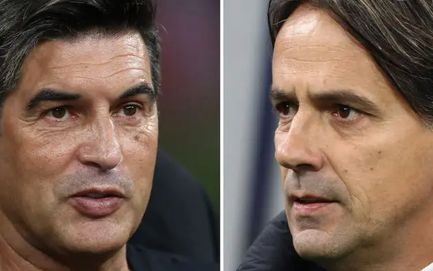 AC Milan coach Paulo Fonseca (L) and FC Internazionale coach Simone Inzaghi