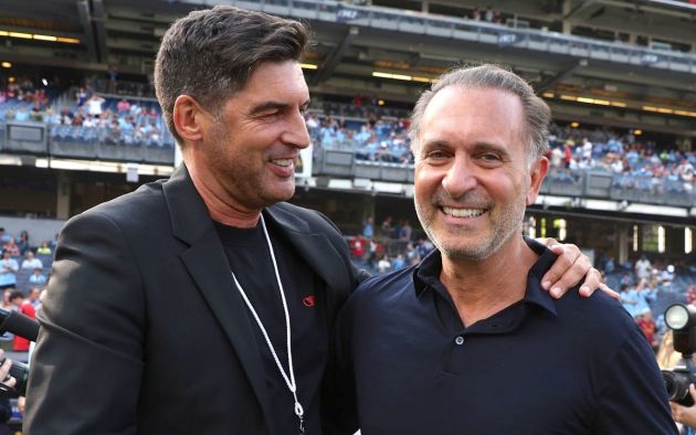 Paulo Fonseca (L) Head coach of AC Milan and Gerry Cardinale owner of AC Milan