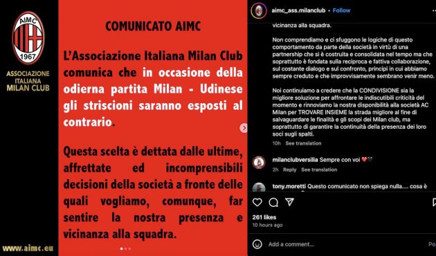 AIMC statement Udinese