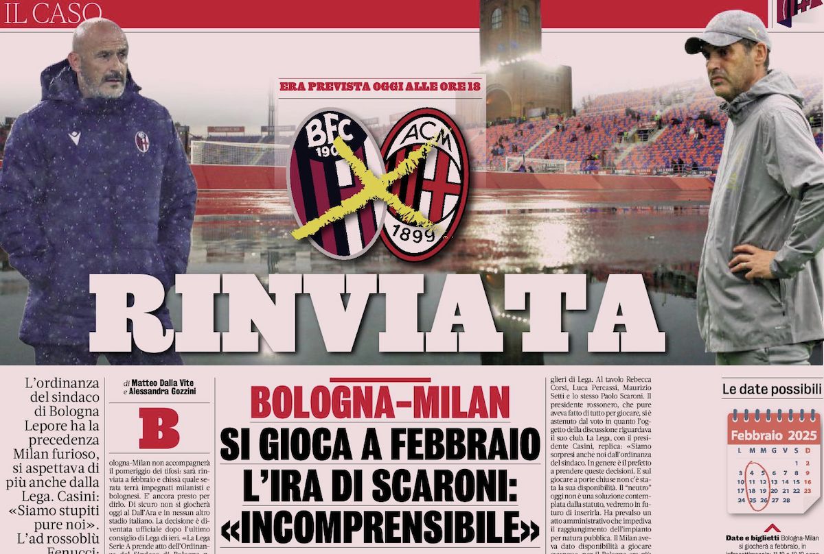 gazzetta bologna milan postponed