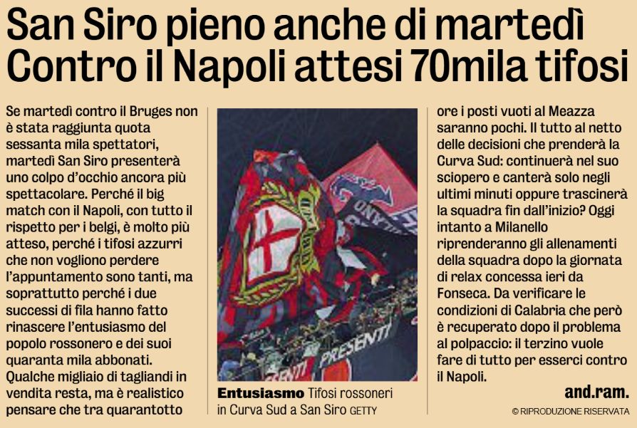 San Siro Milan-Napoli gazzetta