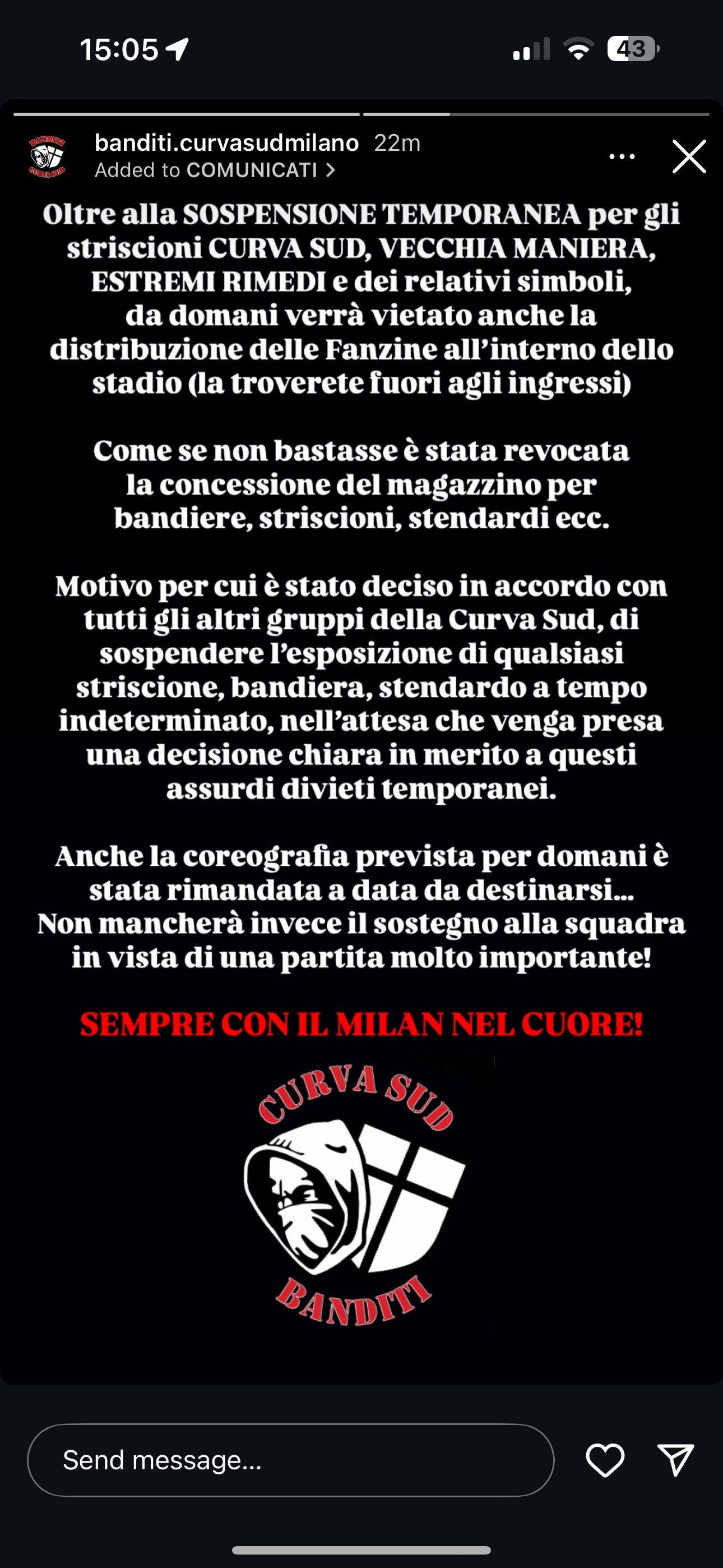 Curva Sud Statement Milan Juventus