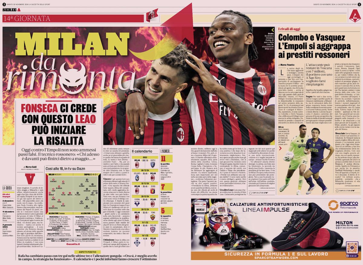 la gazzetta dello sport 30 november