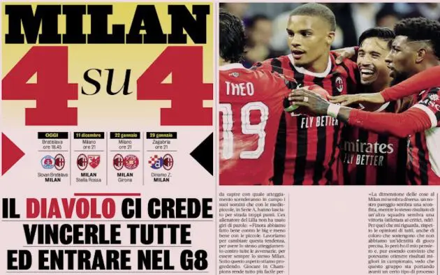 gazzetta milan 4 su 4