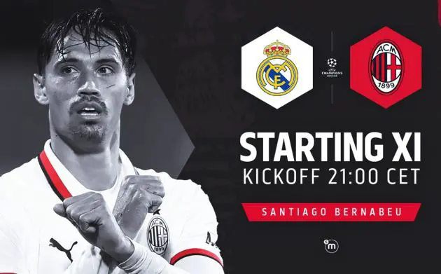 real madrid ac milan official starting xis