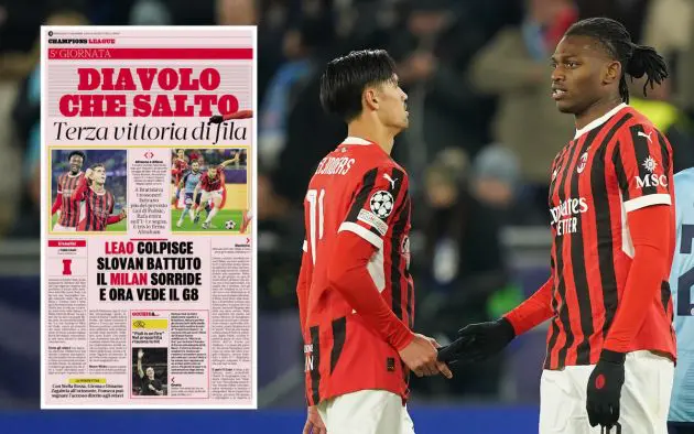 Tijjani Reijnders and Rafael Leao of AC Milan