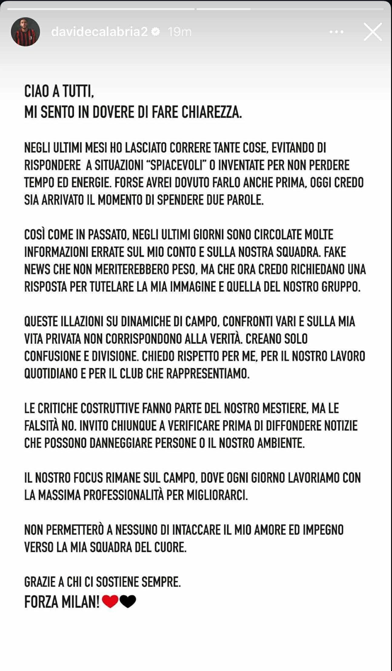 Davide Calabria statement