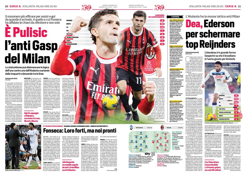 corriere dello sport pulisic atalanta