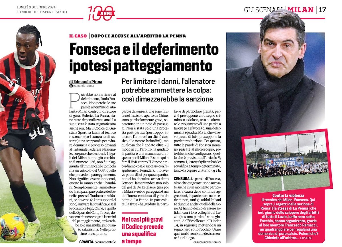 corriere dello sport fonseca plea bargain