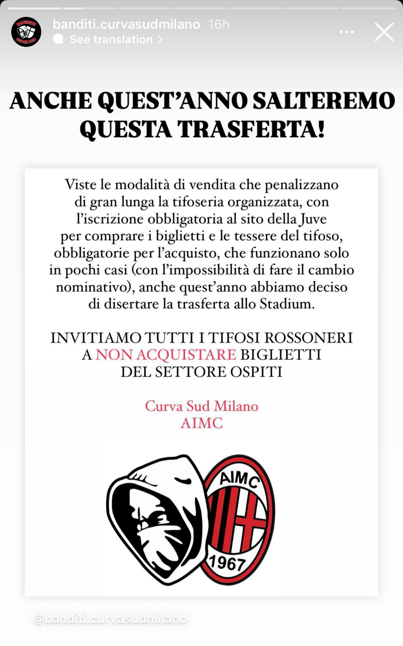 Curva Sud Statement Dec 19 Juventus May
