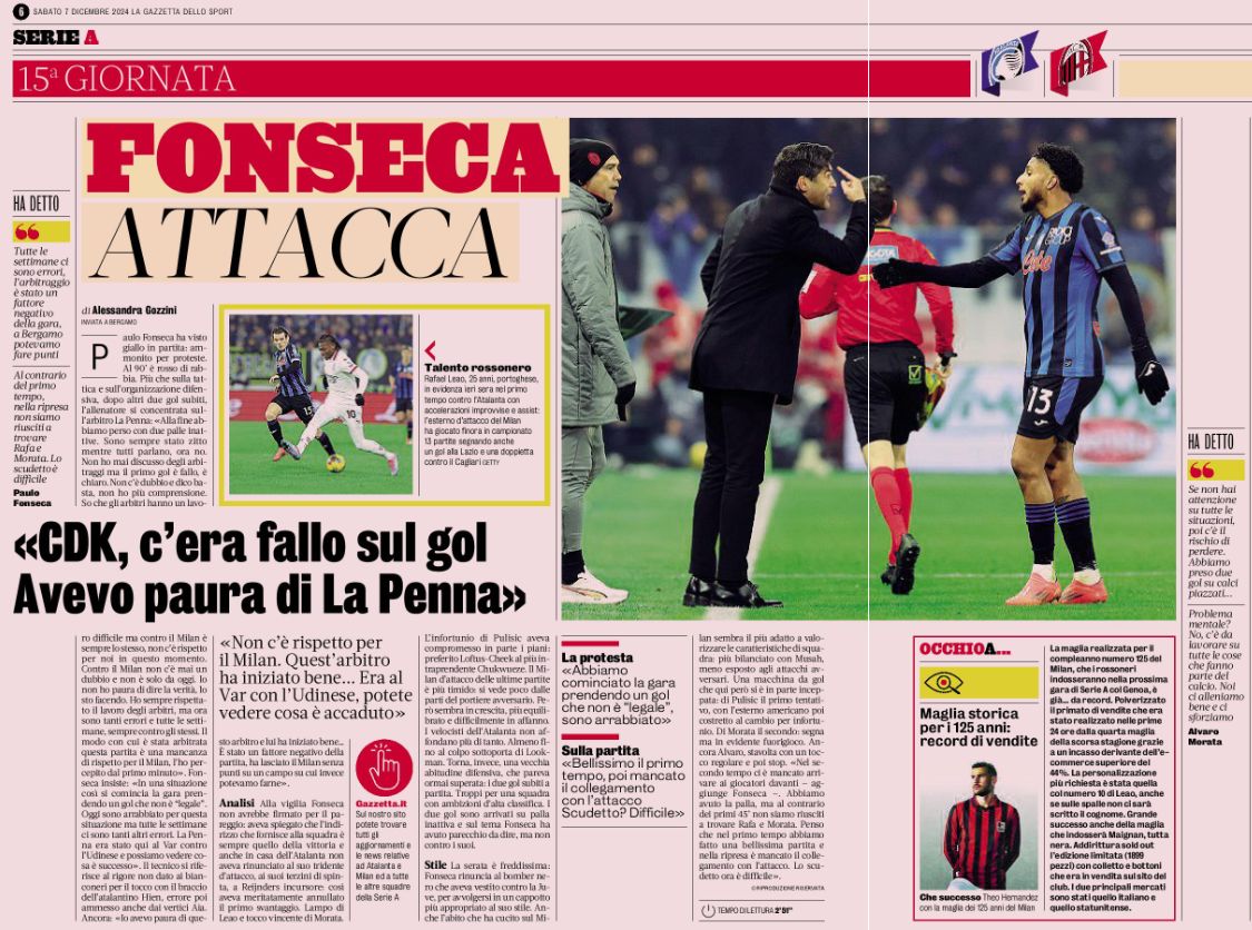 Fonseca Atalanta-Milan gazzetta