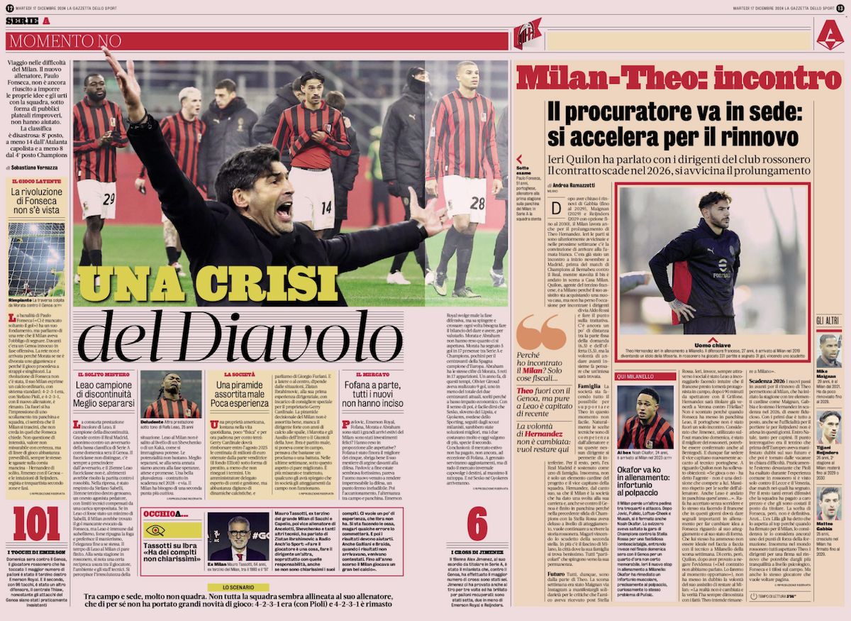 gazzetta dello sport milan crisis