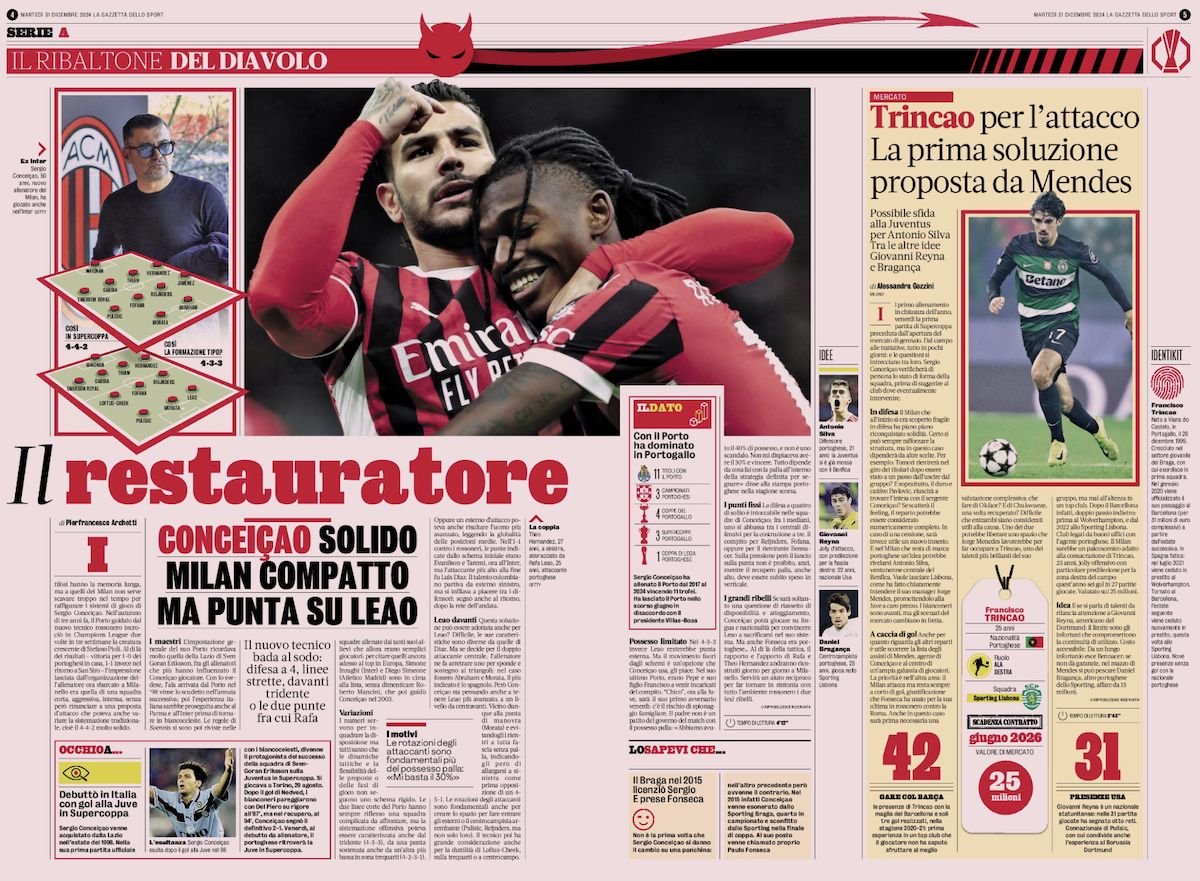 gazzetta dello sport trincao milan