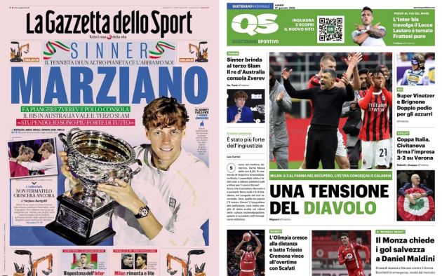front pages milan 3-2 parma