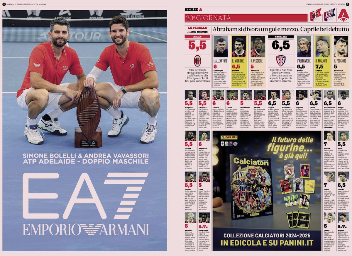 gazzetta dello sport ratings milan 1-1 cagliar