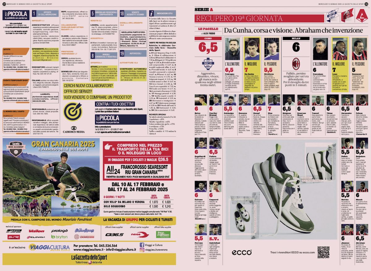 gazzetta ratings como 1-2 milan