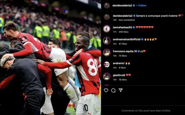 milan players react parma social media