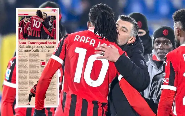 Rafael Leao and Sergio Conceicao of Milan