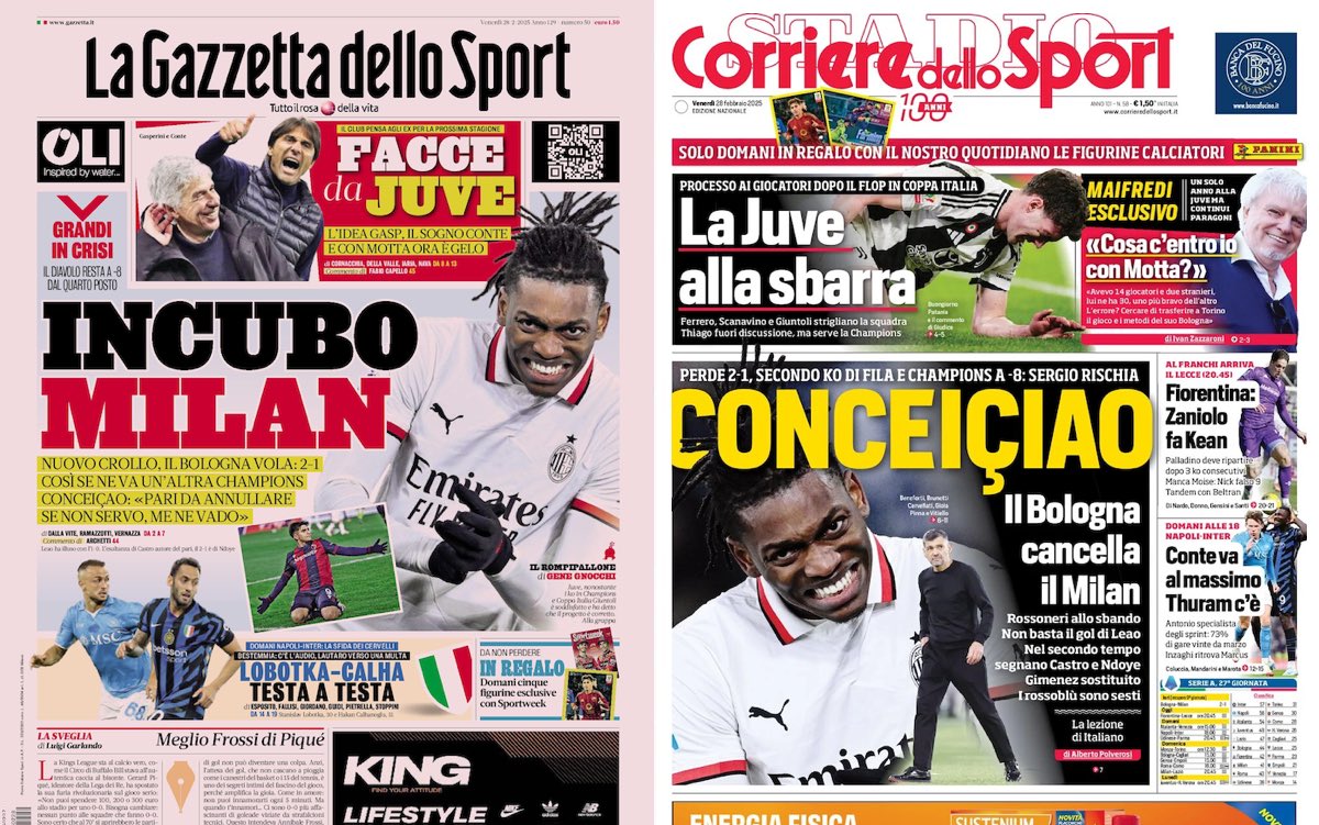 front pages 28 february bologna milan