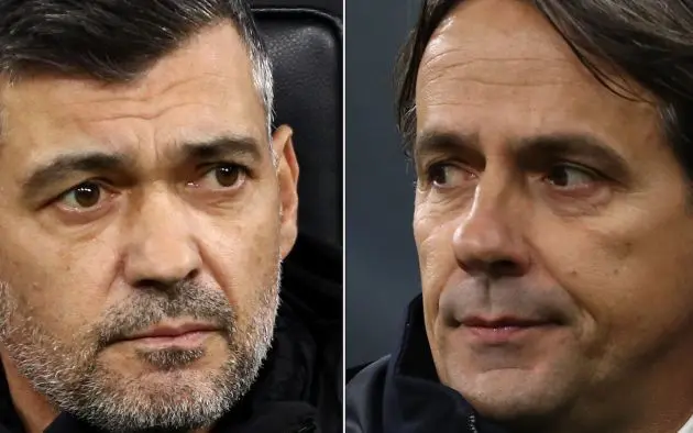 Sergio Conceicao, Head Coach of AC Milan (L) and FC Internazionale coach Simone Inzaghi.