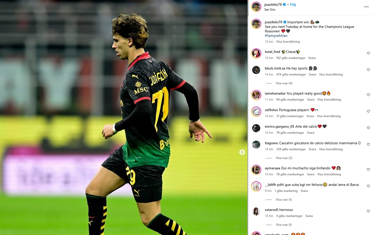 Joao Felix milan-verona social