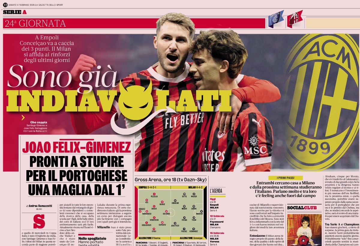 Gimenez and Joao Felix empoli Gazzetta